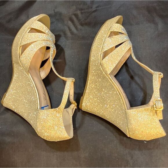 BRAND NEW DE BLOMSSOM COLLECT GLITTER RHINESTONE T-STRAP PLATFORM WEDGE SANDALS - Picture 15 of 16